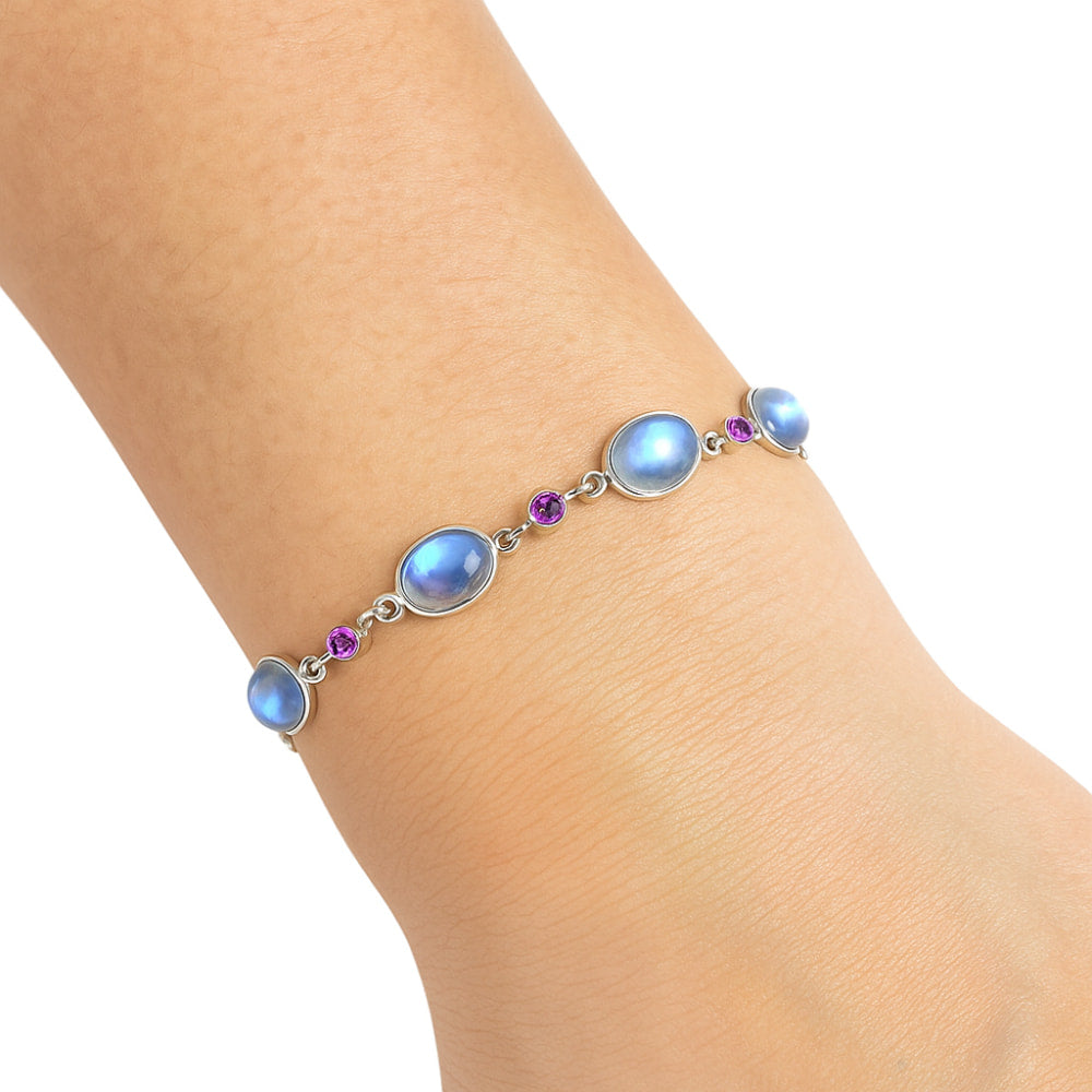 Premium Quality Rainbow Moonstone - India & Amethyst Bracelet B-1006 26-EB10134