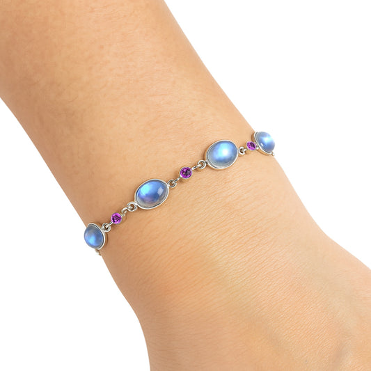 Premium Quality Rainbow Moonstone - India & Amethyst Bracelet B-1006 26-EB10134