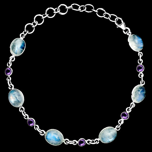 Premium Quality Rainbow Moonstone - India & Amethyst Bracelet B-1006 26-EB10137