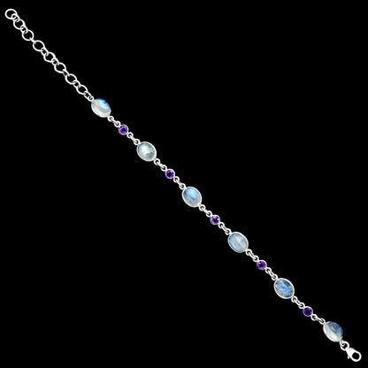 Premium Quality Rainbow Moonstone - India & Amethyst Bracelet B-1006 26-EB10137