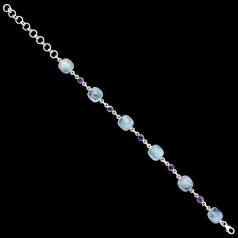 Premium Quality Rainbow Moonstone - India & Amethyst Bracelet B-1006 26-EB10139