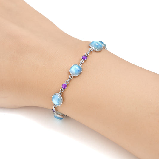 Premium Quality Rainbow Moonstone - India & Amethyst Bracelet B-1006 26-EB10139
