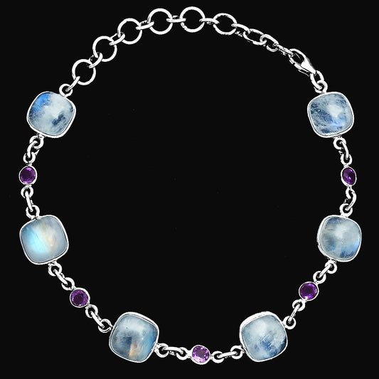 Premium Quality Rainbow Moonstone - India & Amethyst Bracelet B-1006 26-EB10140