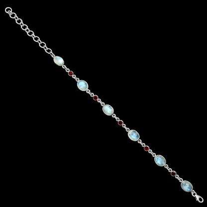 Premium Quality Rainbow Moonstone - India & Garnet Bracelet B-1006 26-EB10142