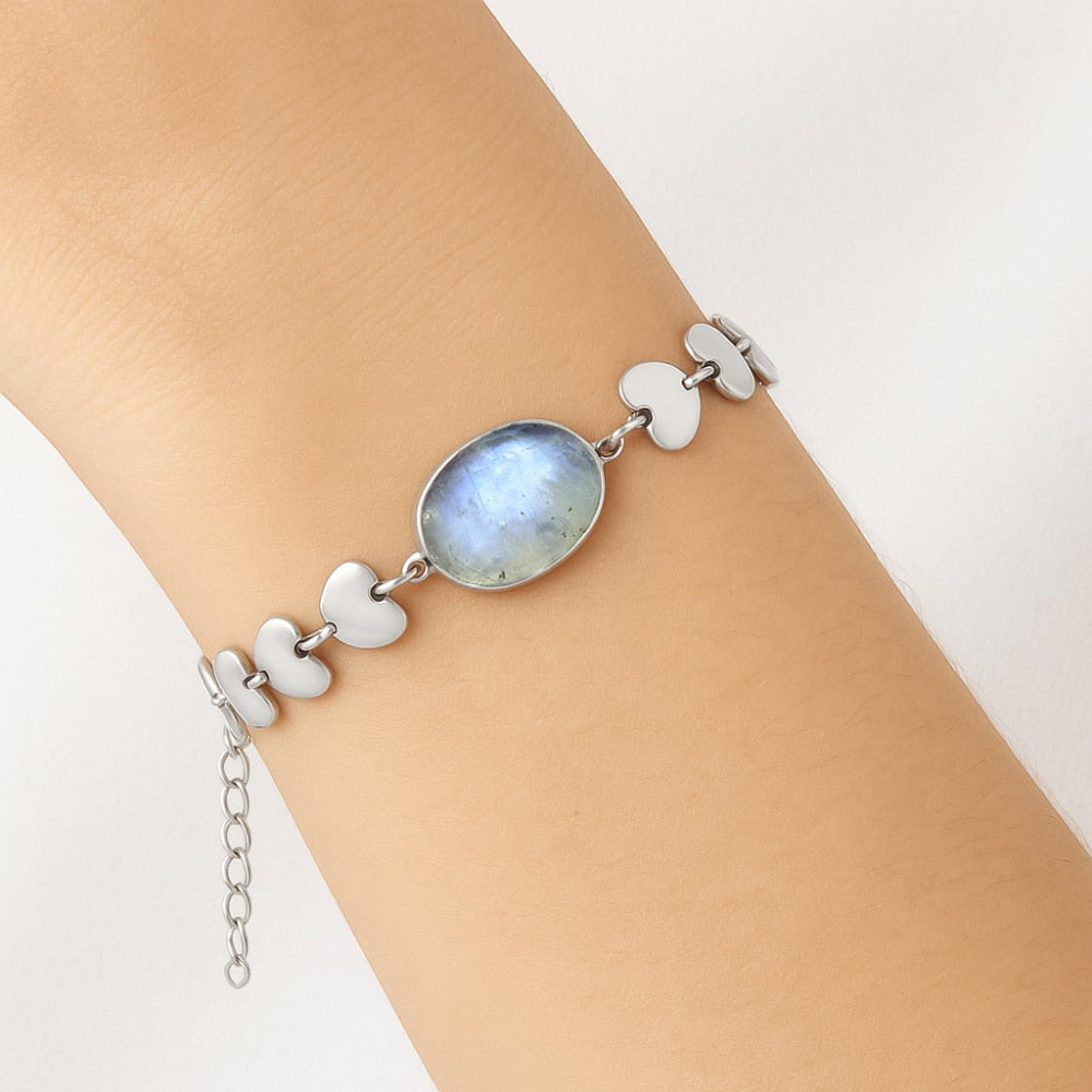 Premium Heart - Rainbow Moonstone - India Bracelet B-1044 26-EB10156