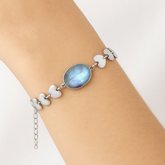 Premium Heart - Rainbow Moonstone - India Bracelet B-1044 26-EB10157