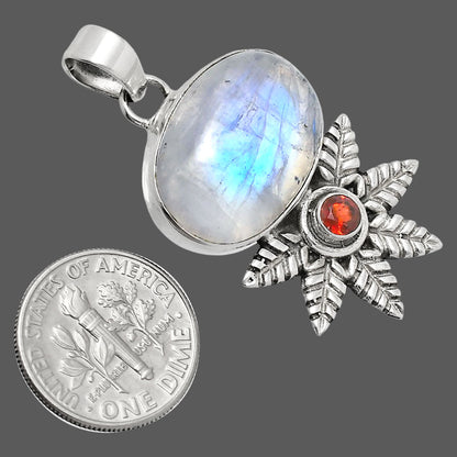Premium Quality Rainbow Moonstone - India & Garnet Pendant P-1425 26-EP10125