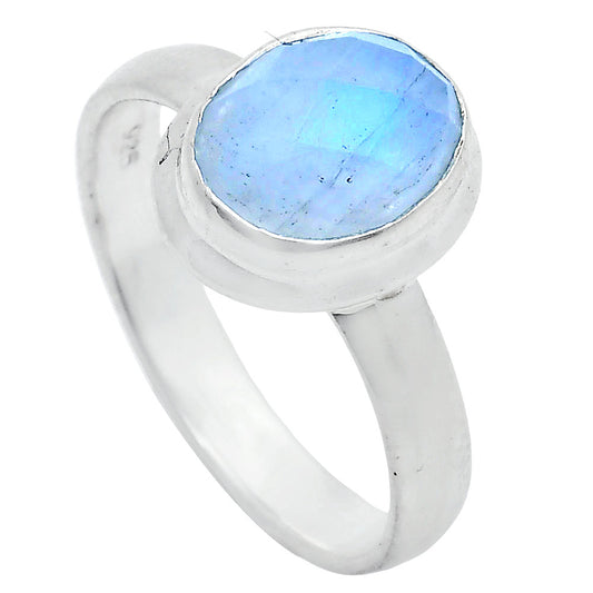 Premium Quality Rainbow Moonstone Checker - India Ring size-8 R-1007 26-ER10919