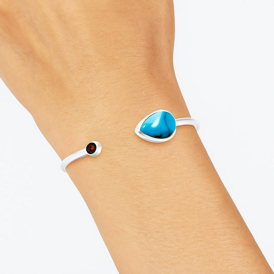 Premium Turquoise Morenci Mine & Garnet Cuff Bangle Bracelet B-1004 27-EB10161