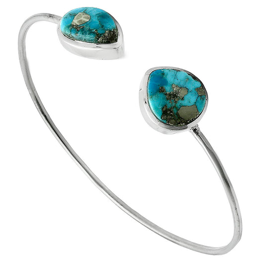 Premium Kingman Turquoise With Pyrite Cuff Bangle Bracelet B-1004 27-EB10176