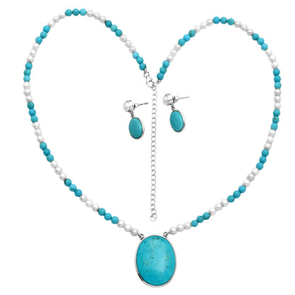 Rare Turquoise Nevada Aztec Mt, Peral Necklace Earrings Set N-1026 27-EG10003