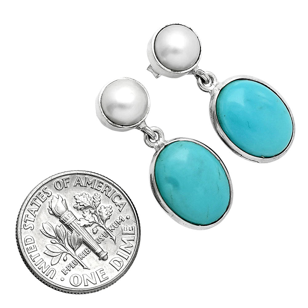 Rare Turquoise Nevada Aztec Mt, Peral Necklace Earrings Set N-1026 27-EG10003