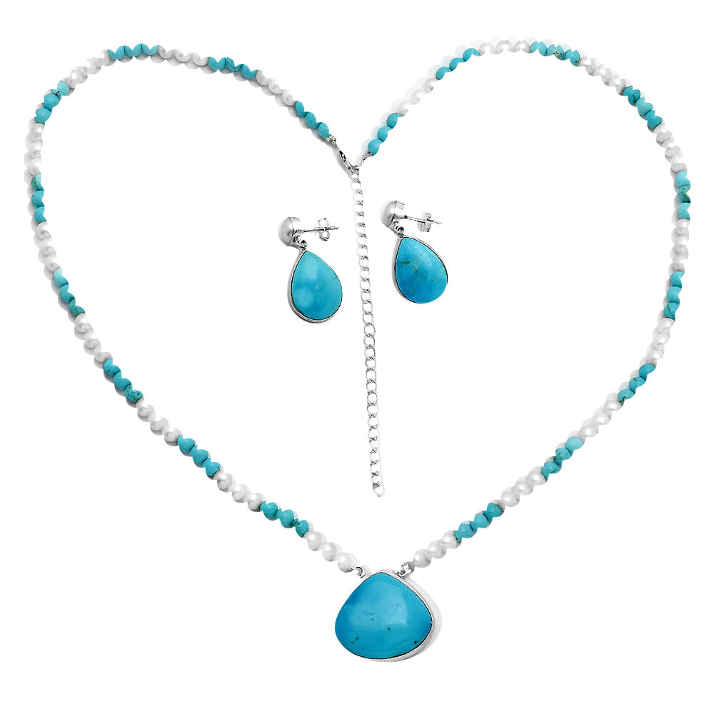 Rare Turquoise Nevada Aztec Mt, Peral Necklace Earrings Set N-1026 27-EG10004