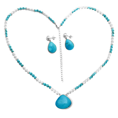 Rare Turquoise Nevada Aztec Mt, Peral Necklace Earrings Set N-1026 27-EG10004