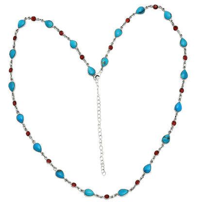 Premium Quality Turquoise Morenci Mine & Garnet Necklace N-1024 27-EN10077