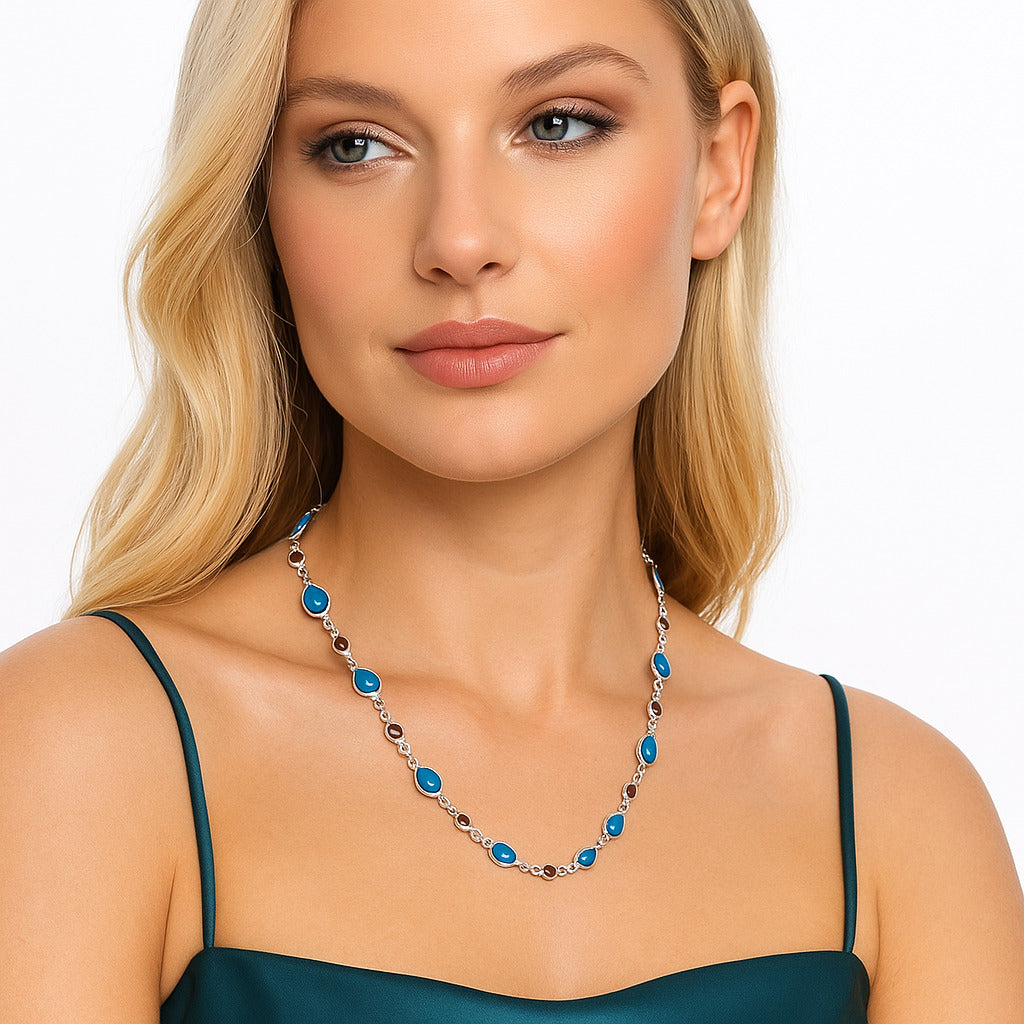 Premium Quality Turquoise Morenci Mine & Garnet Necklace N-1024 27-EN10077