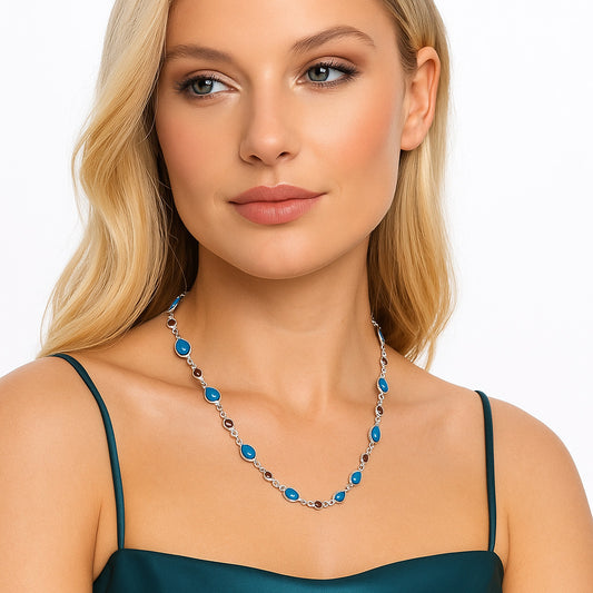 Premium Quality Turquoise Morenci Mine & Garnet Necklace N-1024 27-EN10077