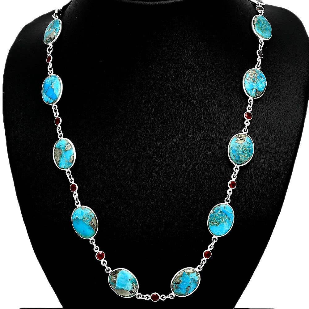 Premium Quality Kingman Turquoise With Pyrite, Garnet Necklace N-1024 27-EN10079