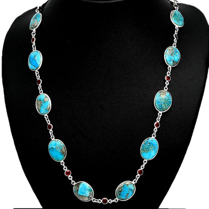 Premium Quality Kingman Turquoise With Pyrite, Garnet Necklace N-1024 27-EN10079