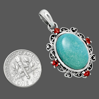 Premium Natural Turquoise Nevada Aztec Mt & Garnet Pendant P-1743 27-EP10138