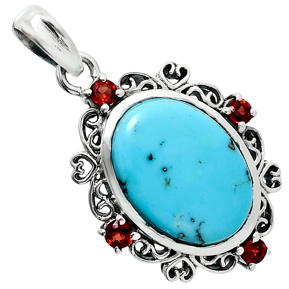 Premium Natural Turquoise Nevada Aztec Mt & Garnet Pendant P-1743 27-EP10139