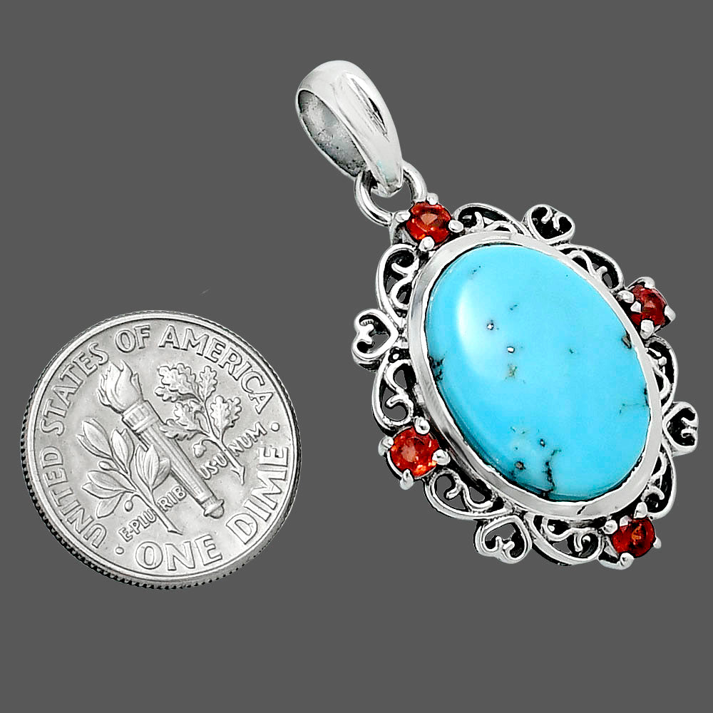 Premium Natural Turquoise Nevada Aztec Mt & Garnet Pendant P-1743 27-EP10139