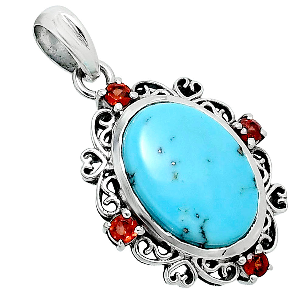 Premium Natural Turquoise Nevada Aztec Mt & Garnet Pendant P-1743 27-EP10139