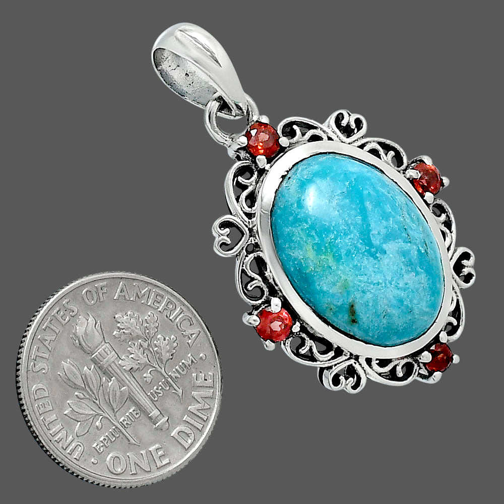 Premium Natural Turquoise Nevada Aztec Mt & Garnet Pendant P-1743 27-EP10140