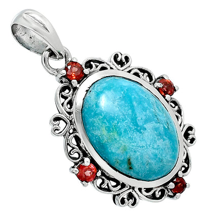 Premium Natural Turquoise Nevada Aztec Mt & Garnet Pendant P-1743 27-EP10140