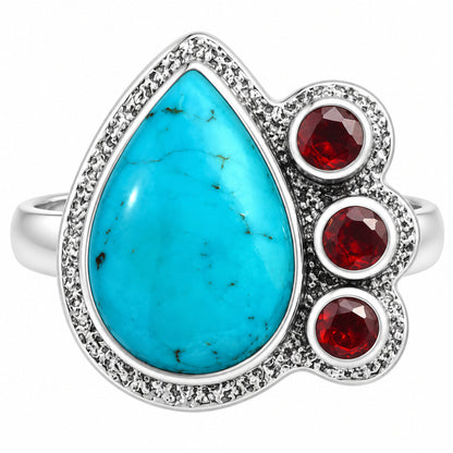 Premium Rare Turquoise Nevada Aztec Mt & Garnet Ring size-7 R-1655 27-ER11146