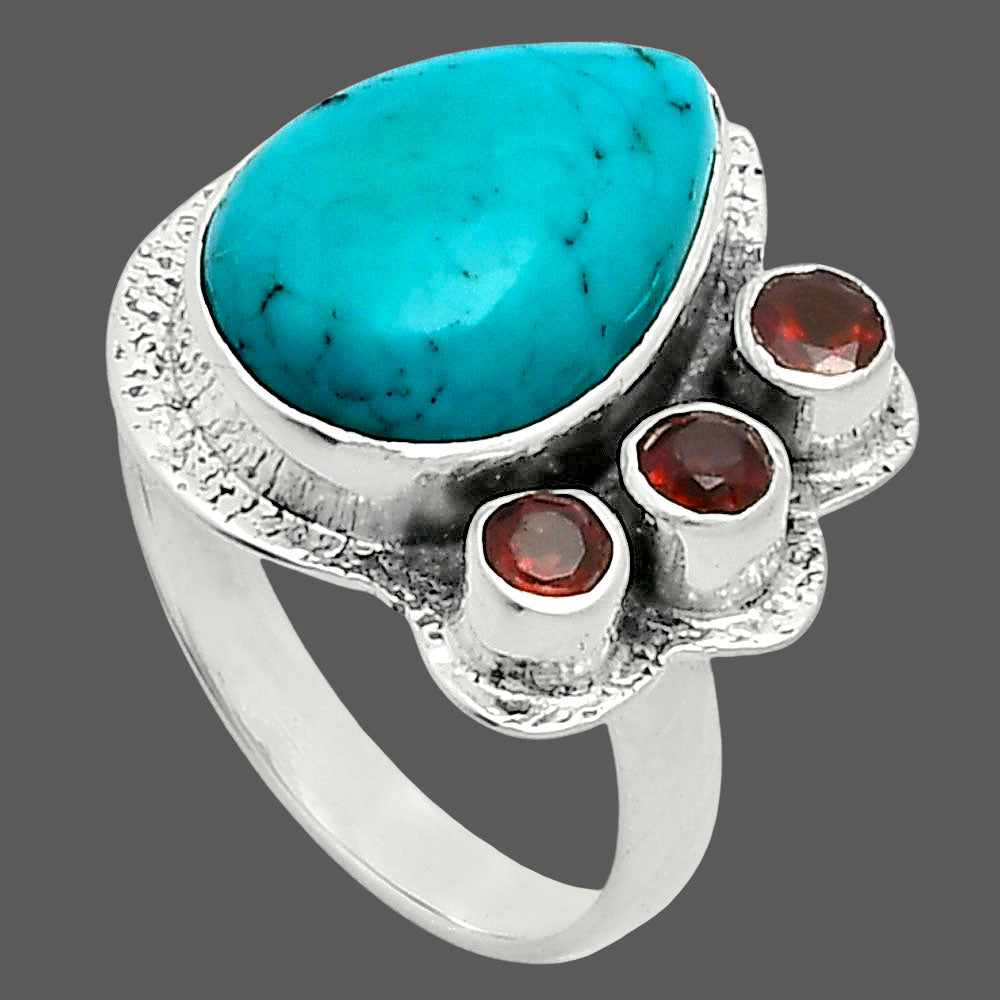 Premium Rare Turquoise Nevada Aztec Mt & Garnet Ring size-7 R-1655 27-ER11146