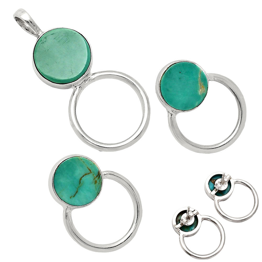 Premium Rare Turquoise Nevada Aztec Mt Pendant Earrings Set T-1012 27-ET10039