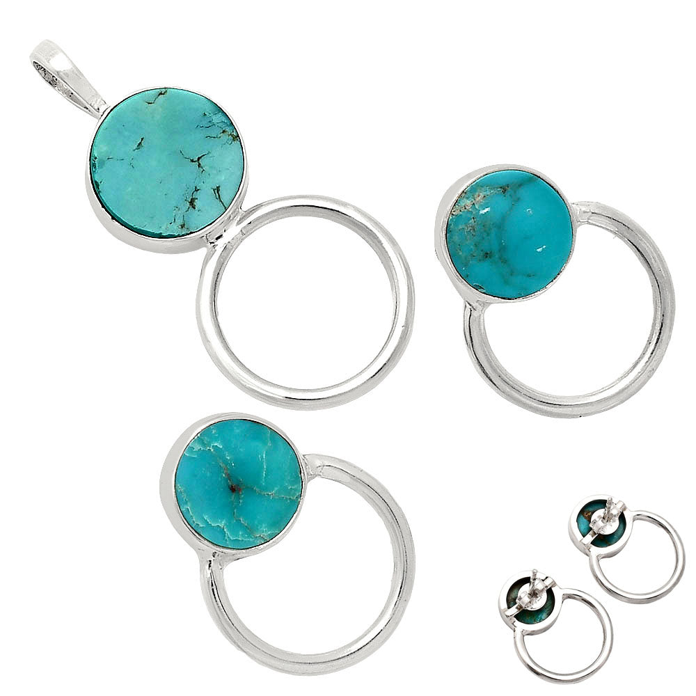 Premium Rare Turquoise Nevada Aztec Mt Pendant Earrings Set T-1012 27-ET10041