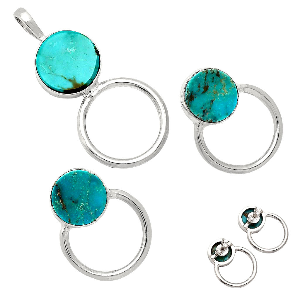 Premium Rare Turquoise Nevada Aztec Mt Pendant Earrings Set T-1012 27-ET10042