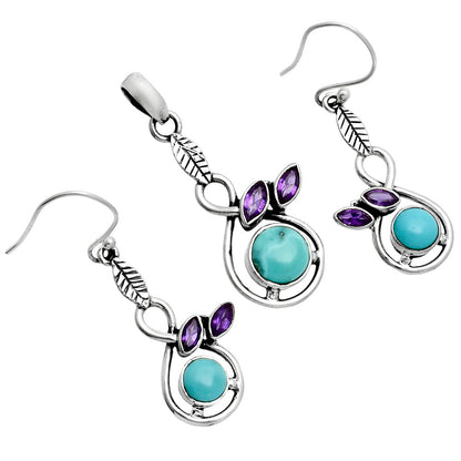 Premium Rare Turquoise Nevada & Amethyst Pendant Earrings Set T-1013 27-ET10044
