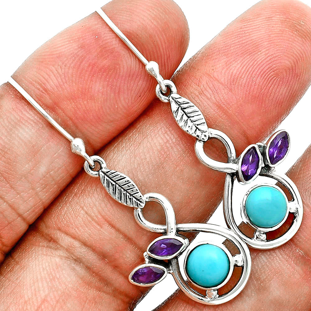 Premium Rare Turquoise Nevada & Amethyst Pendant Earrings Set T-1013 27-ET10044
