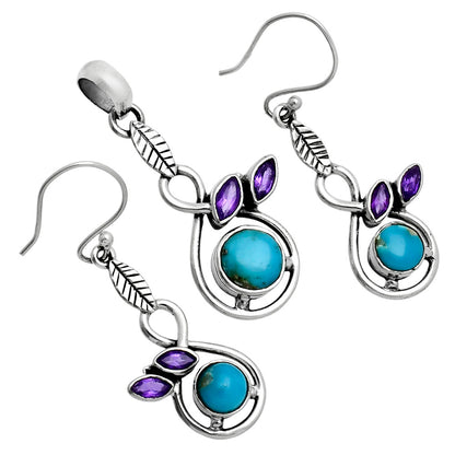 Premium Rare Turquoise Nevada & Amethyst Pendant Earrings Set T-1013 27-ET10045