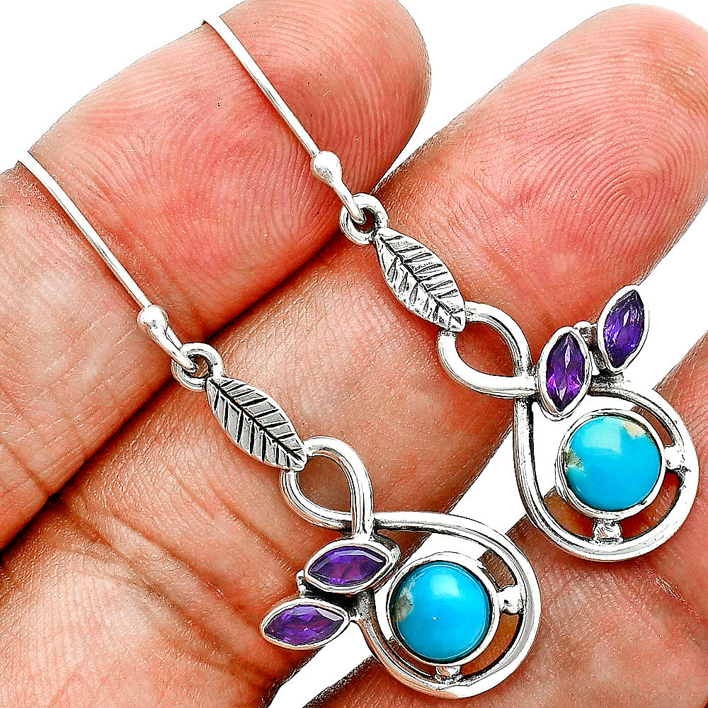 Premium Rare Turquoise Nevada & Amethyst Pendant Earrings Set T-1013 27-ET10045