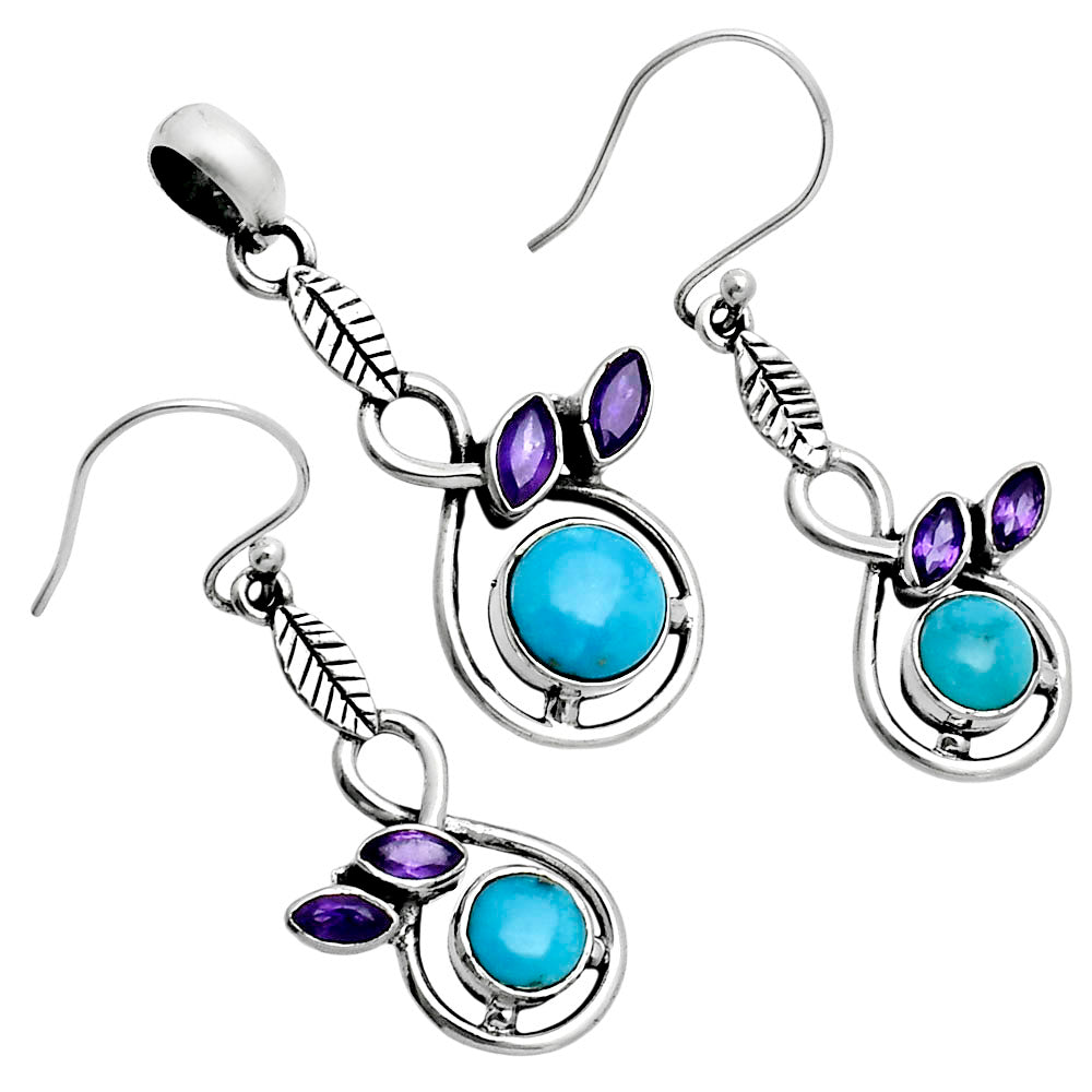 Premium Rare Turquoise Nevada & Amethyst Pendant Earrings Set T-1013 27-ET10046