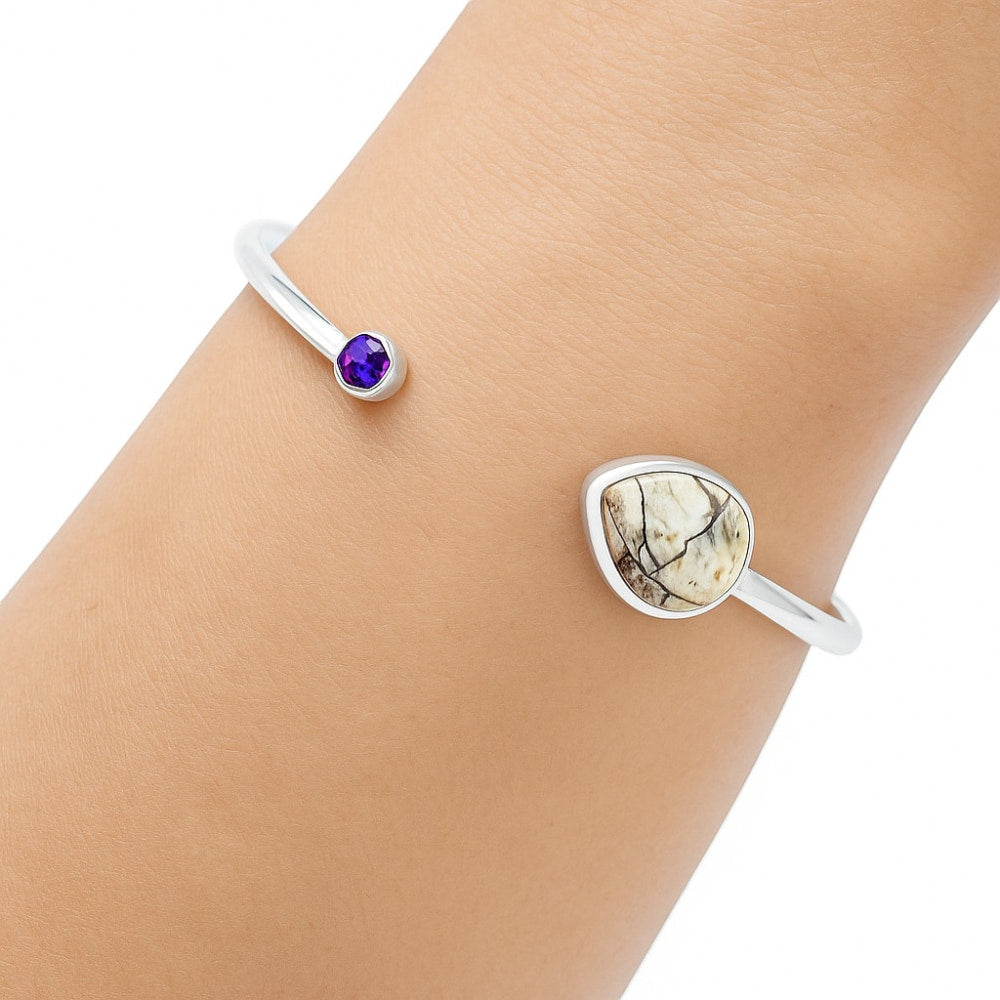 Authentic White Buffalo Turquoise & Amethyst Cuff Bracelet B-1004 28-EB10186
