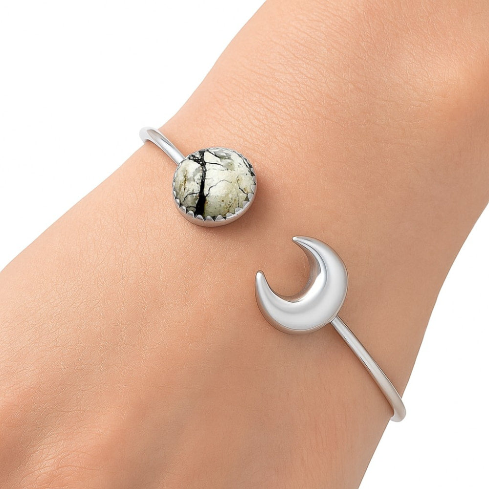 Moon - Authentic White Buffalo Turquoise Cuff Bangle Bracelet B-1046 28-EB10190