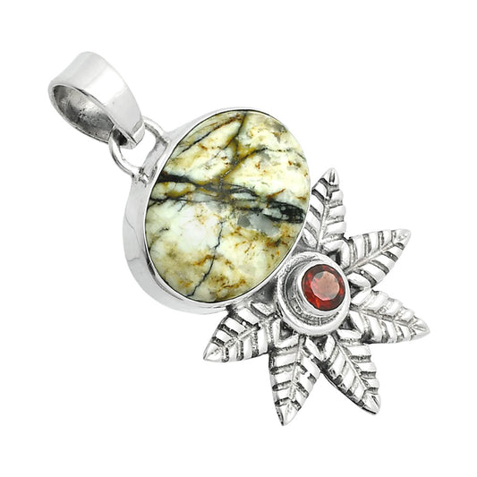 Premium Authentic White Buffalo Turquoise & Garnet Pendant P-1425 28-EP10141