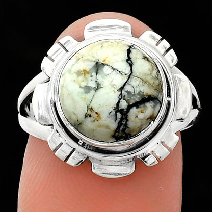 Premium Quality Authentic White Buffalo Turquoise Ring size-8 R-1342 28-ER11396
