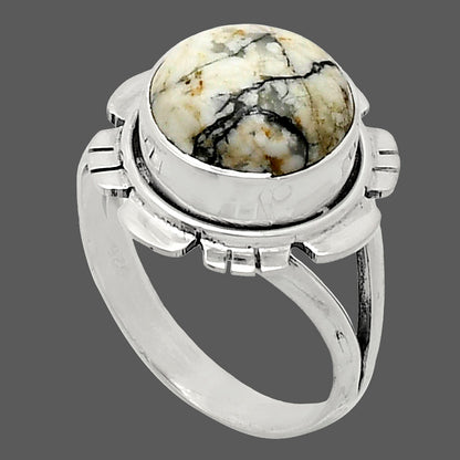 Premium Quality Authentic White Buffalo Turquoise Ring size-8 R-1342 28-ER11396