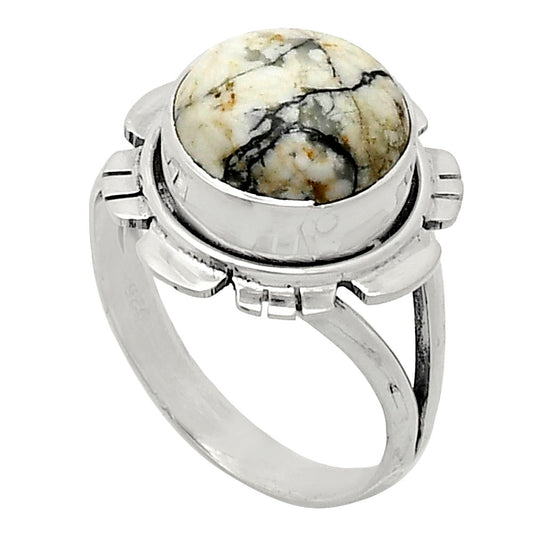 Premium Quality Authentic White Buffalo Turquoise Ring size-8 R-1342 28-ER11396