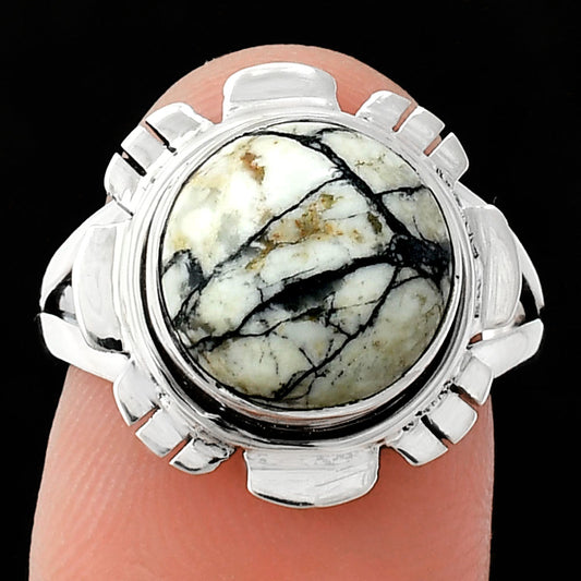 Premium Quality Authentic White Buffalo Turquoise Ring size-8 R-1342 28-ER11398