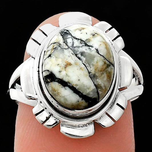 Premium Quality Authentic White Buffalo Turquoise Ring size-8 R-1342 28-ER11403