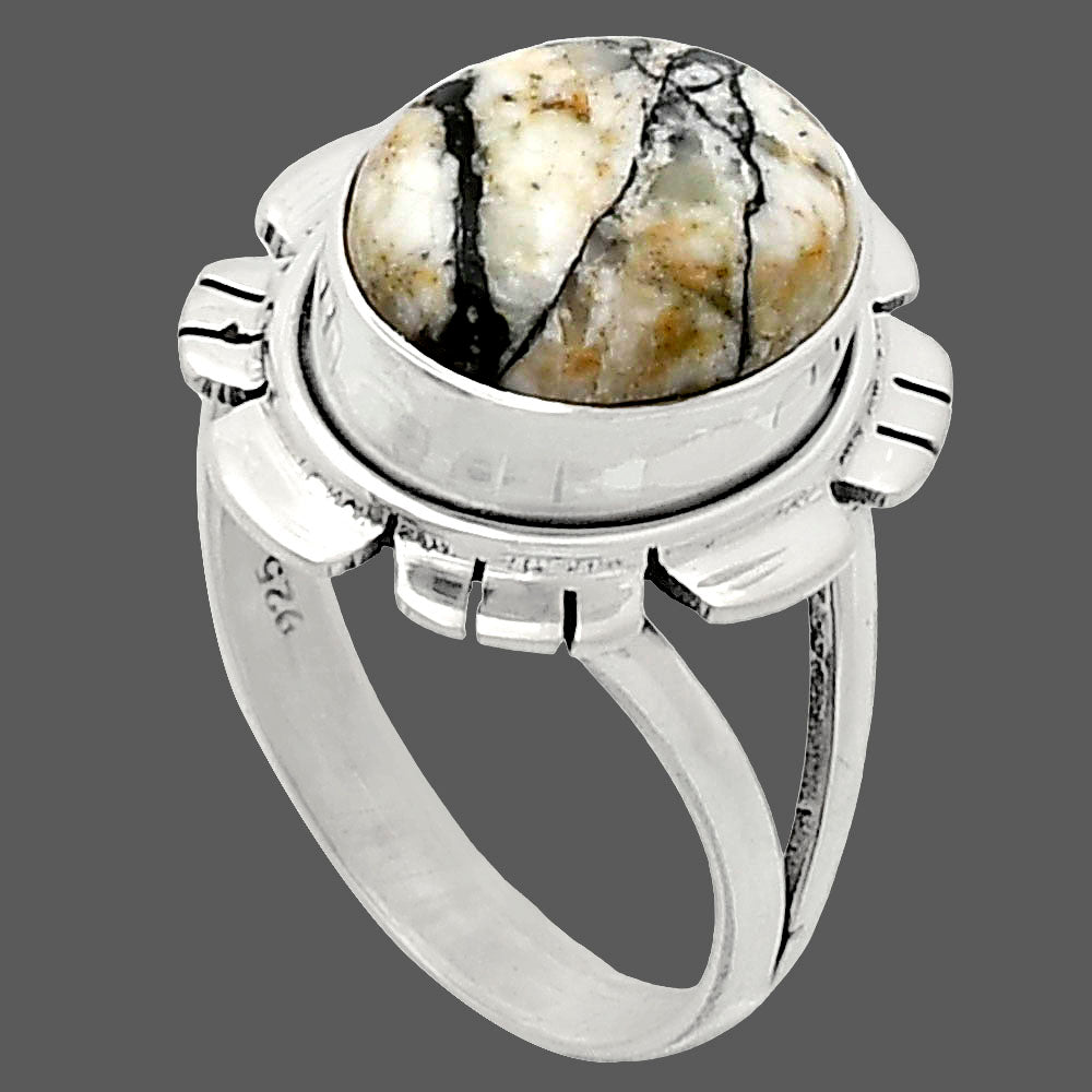 Premium Quality Authentic White Buffalo Turquoise Ring size-8 R-1342 28-ER11403