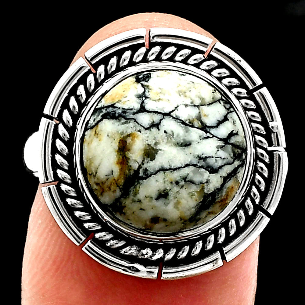 Premium Quality Authentic White Buffalo Turquoise Ring size-8 R-1728 28-ER11404