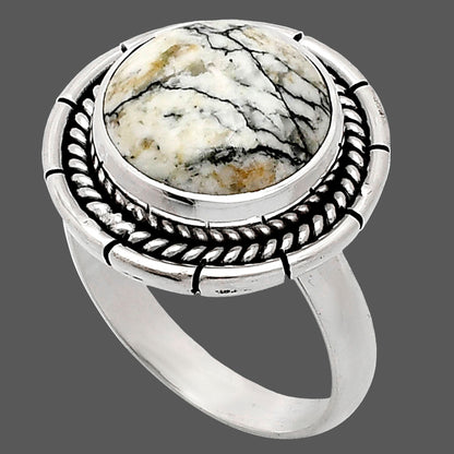 Premium Quality Authentic White Buffalo Turquoise Ring size-8 R-1728 28-ER11404